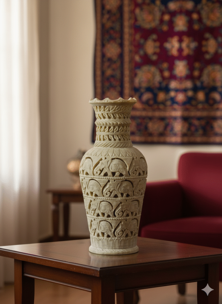 Elephant Design Marble Soapstone Carving Flower Vase & Flower Pot For Home Decoration - image 3