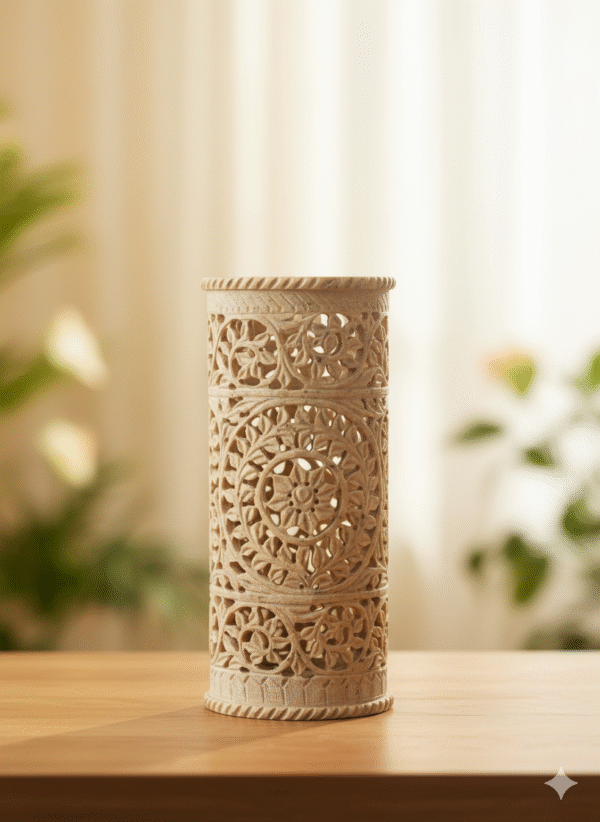 Handcrafted Marble Soapstone Carving Flowers Vase Natural Stone Beautiful Design