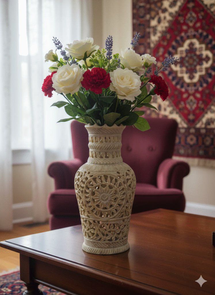 Handmade Marble Carving  Natural Stone Flower Vase Handcrafted For Living Room & Table Decor - image 2