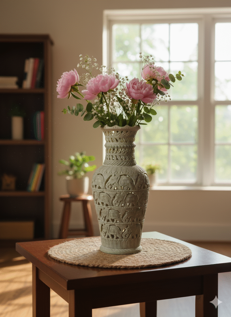 Elephant Design Marble Soapstone Carving Flower Vase & Flower Pot For Home Decoration - image 2