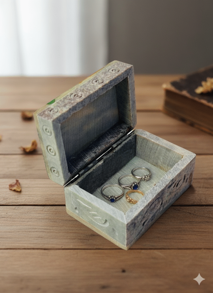 Elephant Design Marble  Soapstone Handmade Jewelry Box 3x2 Inch Box - image 3