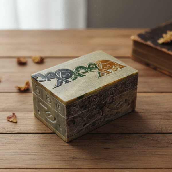 Elephant Design Marble  Soapstone Handmade Jewelry Box 3x2 Inch Box