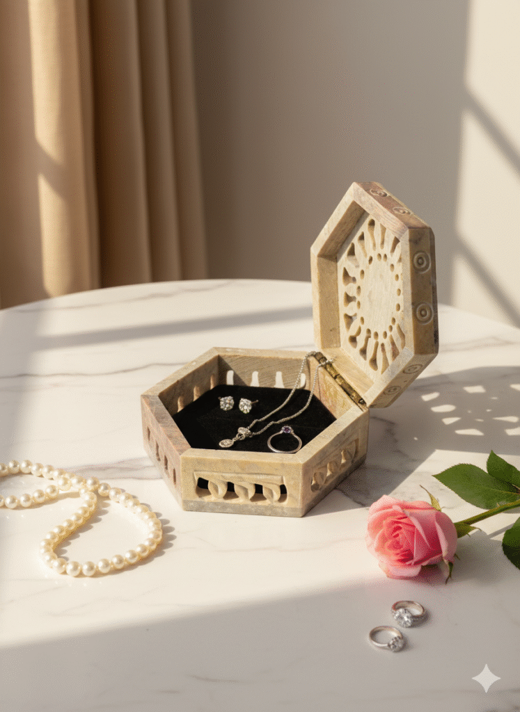 Handcrafted Marble Carving Ring  Jewelry Box Extractive Piece For Gifting 3x3x1.5 inch - image 3