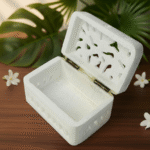 Pure White Marble Handcrafted Ring Jewelry Box Carving Design 3x2 Inch thumbnail