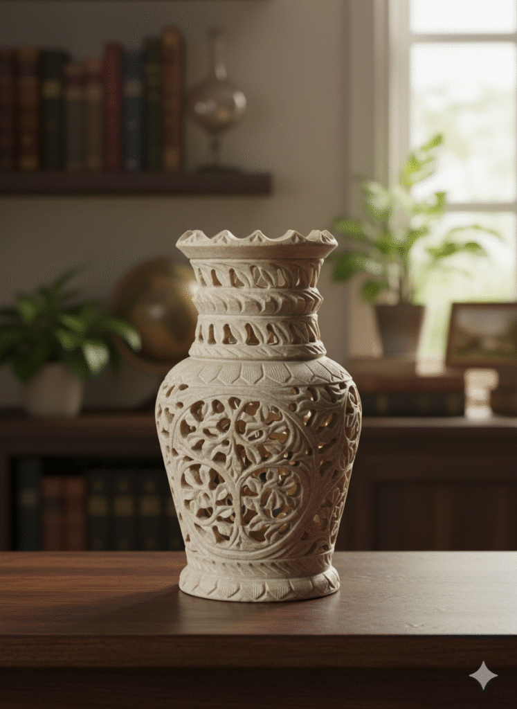 Marble Soapstone Carving Vase Flower Pot Beautiful Handcrafted Piece - image 2