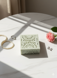 Handmade Marble Carving Jewelry Box Natural Texture And Natural Stone 4x4 inch