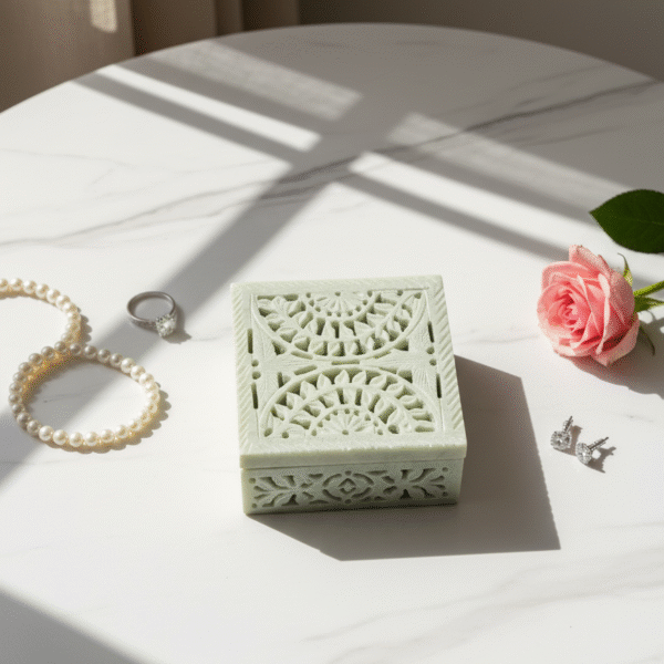 Handmade Marble Carving Jewelry Box Natural Texture And Natural Stone 4x4 inch