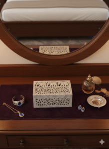 Rectangle Shape Elephant Design Marble Carving Jewelry Box 6x4 Inch