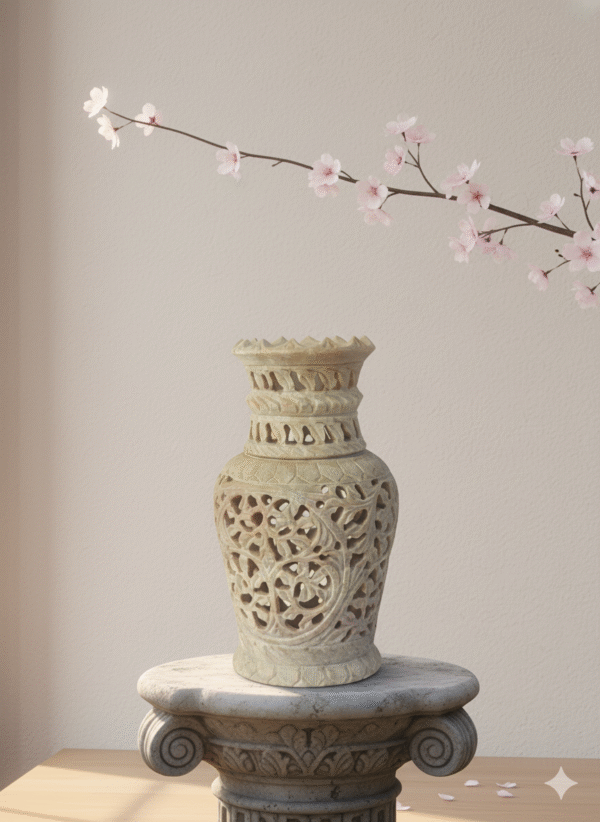 Marble Soapstone Carving Vase Flower Pot Beautiful Handcrafted Piece