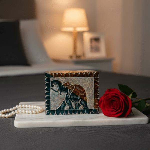 New Elephant Design Marble Soapstone Jewelry Box Handmade Box 3x4 Inch