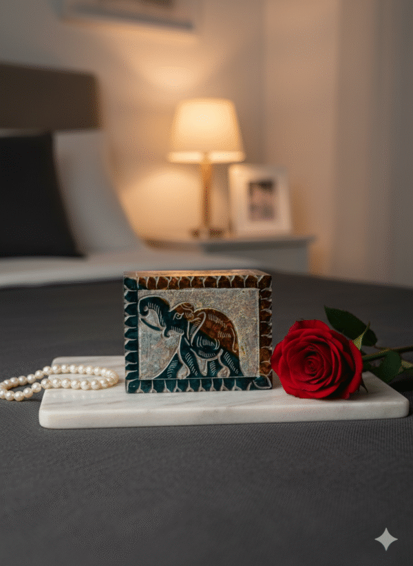 New Elephant Design Marble Soapstone Jewelry Box Handmade Box 3x4 Inch