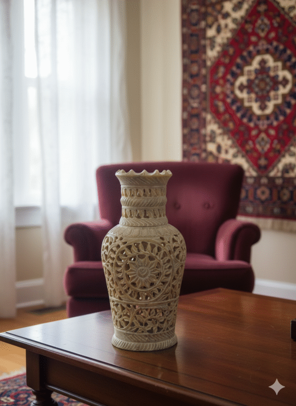 Handmade Marble Carving  Natural Stone Flower Vase Handcrafted For Living Room & Table Decor