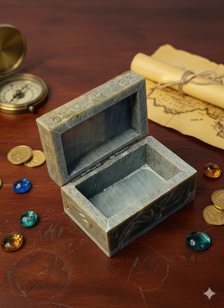 Handcrafted Marble Soapstone Leaf Pattern Jewelry Box Handmade 3x2 Inch - image 3