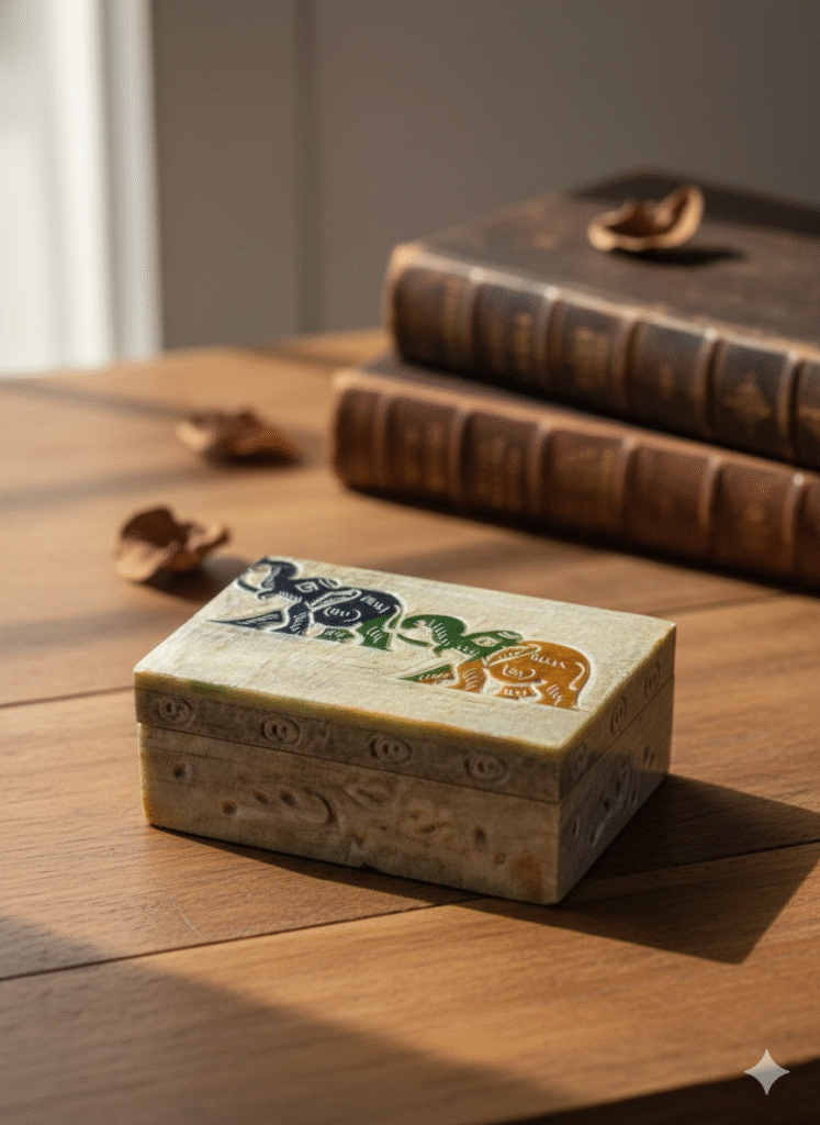 Elephant Design Marble  Soapstone Handmade Jewelry Box 3x2 Inch Box - image 2