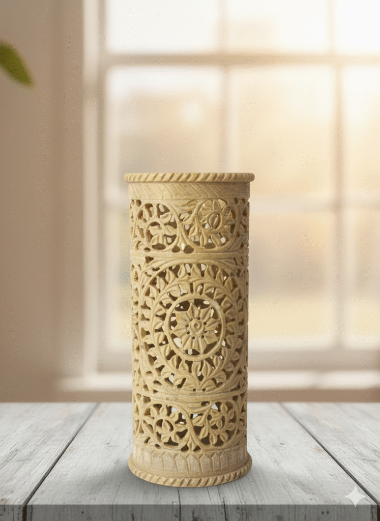 Handcrafted Marble Soapstone Carving Flowers Vase Natural Stone Beautiful Design - image 3