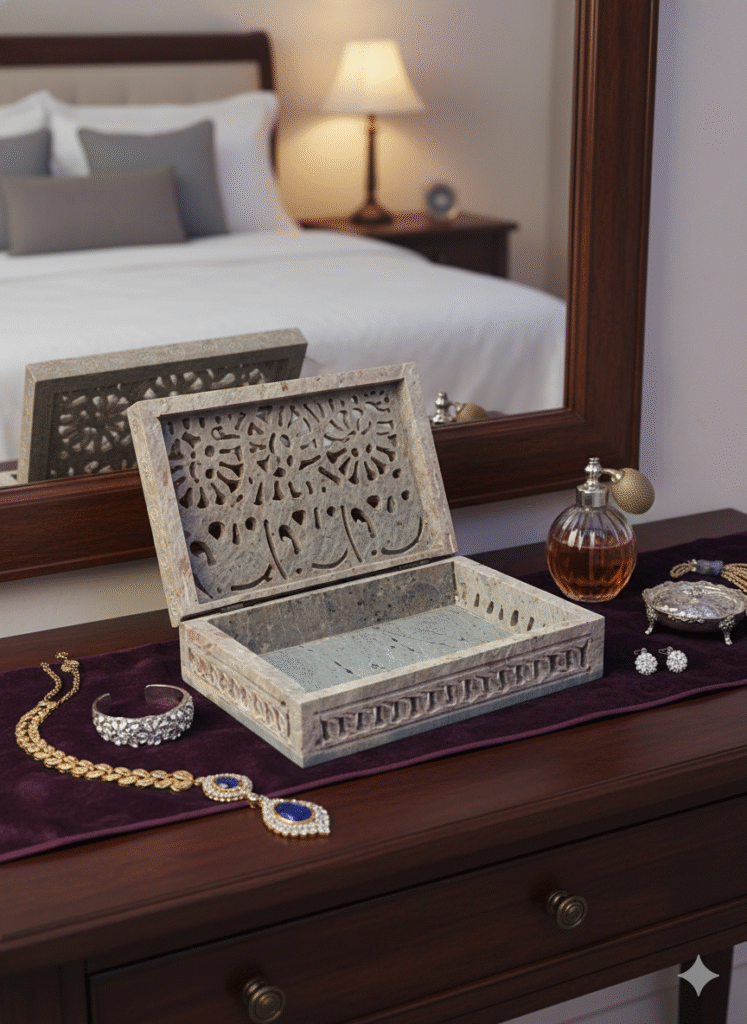 Rectangle Shape Elephant Design Marble Carving Jewelry Box 6x4 Inch - image 3