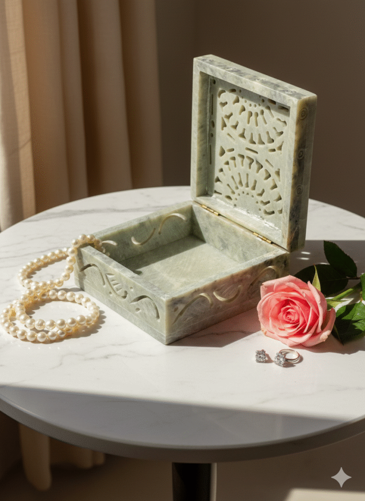 Handmade Marble Carving Jewelry Box Natural Texture And Natural Stone 4x4 inch - image 2