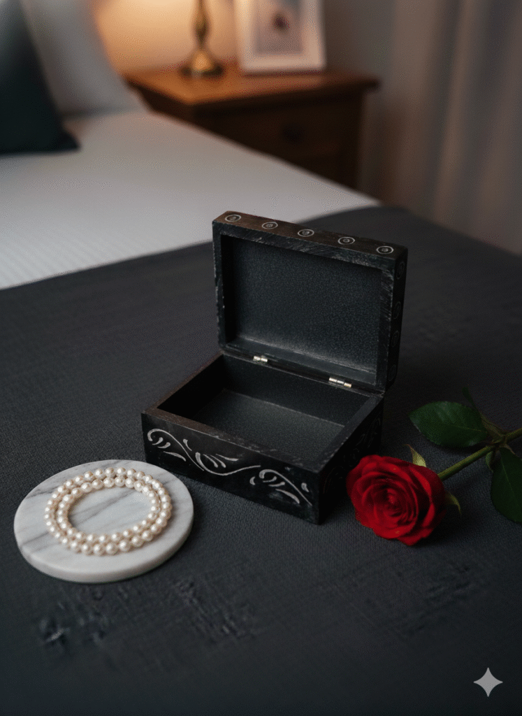 Black Marble Soapstone Jewelry Box Handcrafted Life Of Tree Design 4x3 Inch Box - image 3