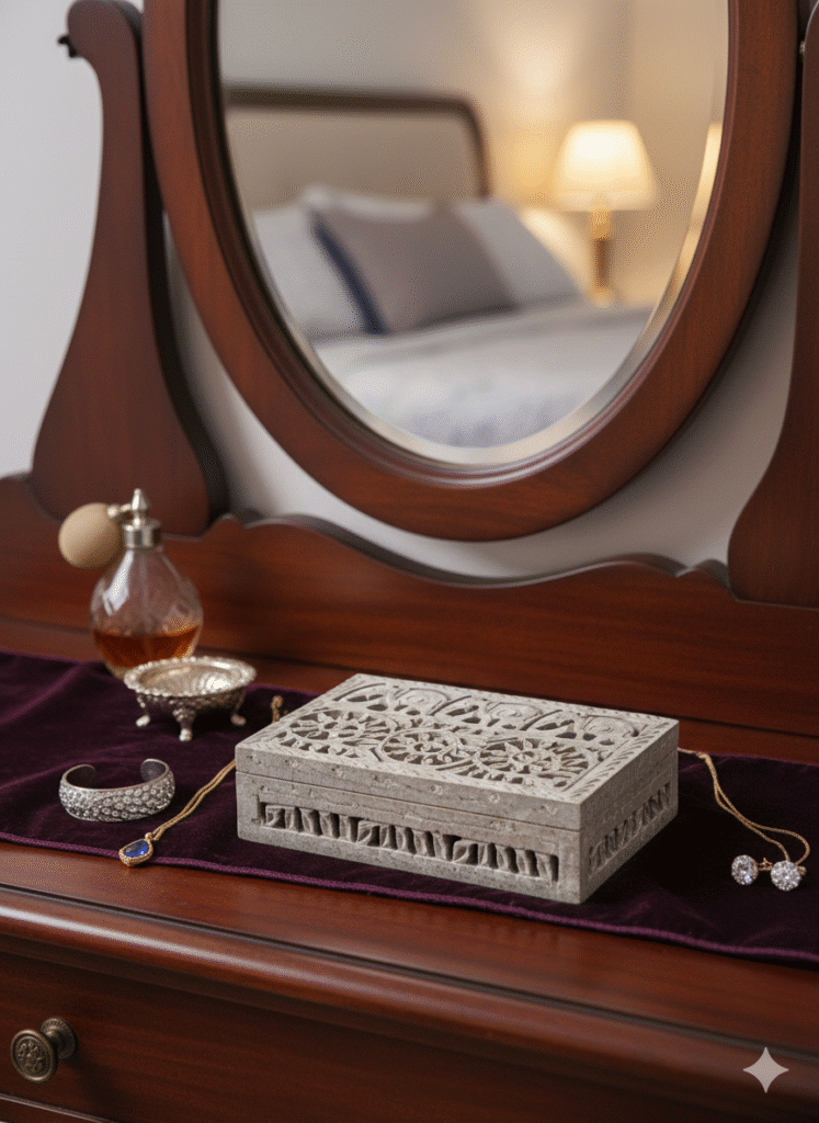 Rectangle Shape Elephant Design Marble Carving Jewelry Box 6x4 Inch - image 4