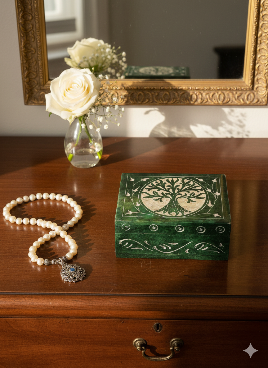 Green Color Marble Soapstone Jewelry Box Handcrafted Item For Home Decoration 3x4 Inch