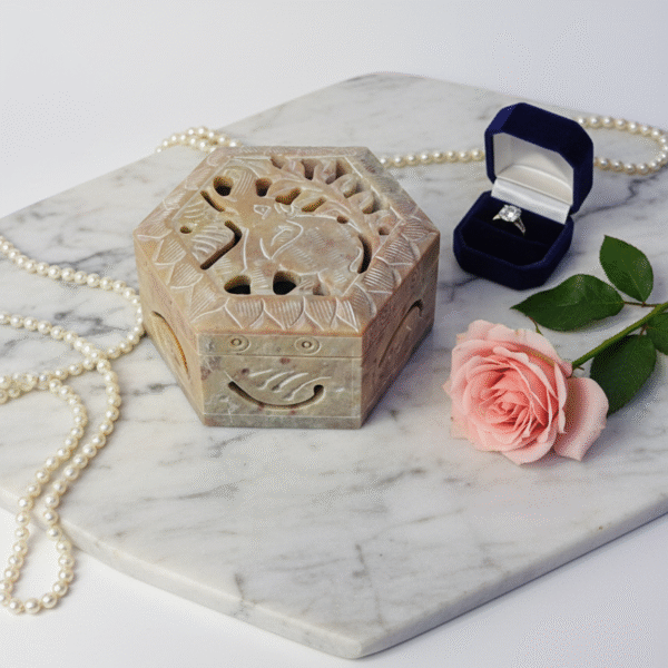 New Elephant Design Marble  Carving Box Handcrafted Box For Ring Jewelry Box 3x3x1.5 Inch