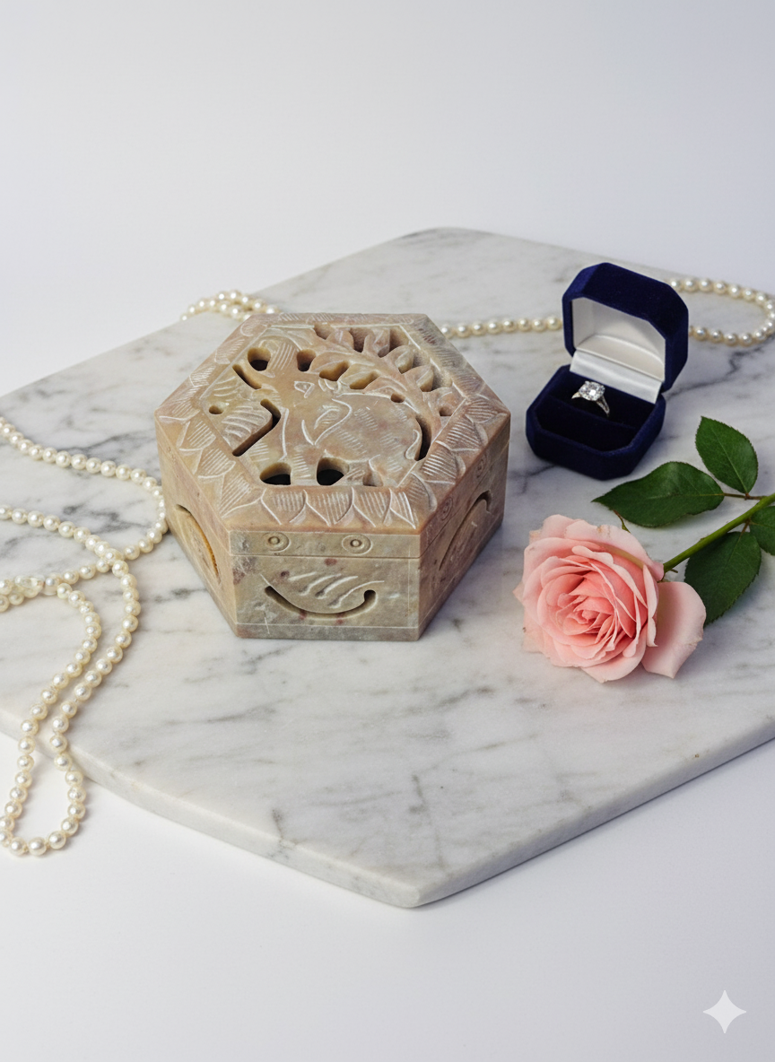 New Elephant Design Marble  Carving Box Handcrafted Box For Ring Jewelry Box 3x3x1.5 Inch
