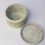 Round Shape Beautiful Design  Marble Carving Jewelry Box Handmade Piece 4x4x3 Inch thumbnail