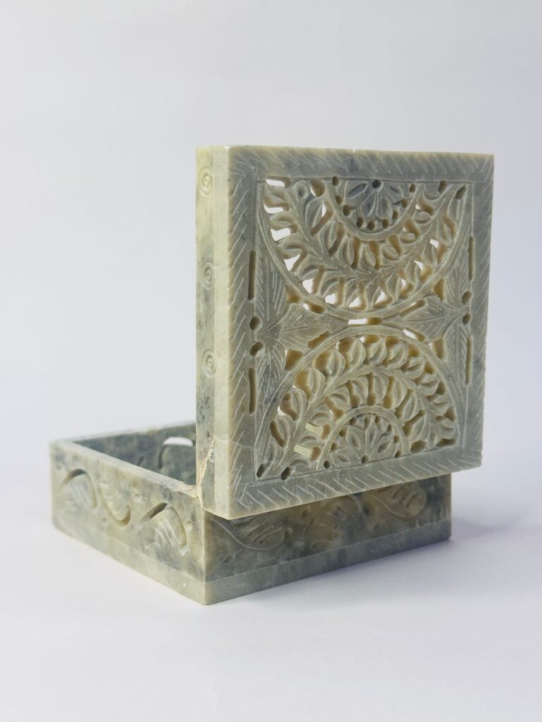 Handmade Marble Carving Jewelry Box Natural Texture And Natural Stone 4x4 inch - image 6