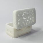 Pure White Marble Handcrafted Ring Jewelry Box Carving Design 3x2 Inch thumbnail