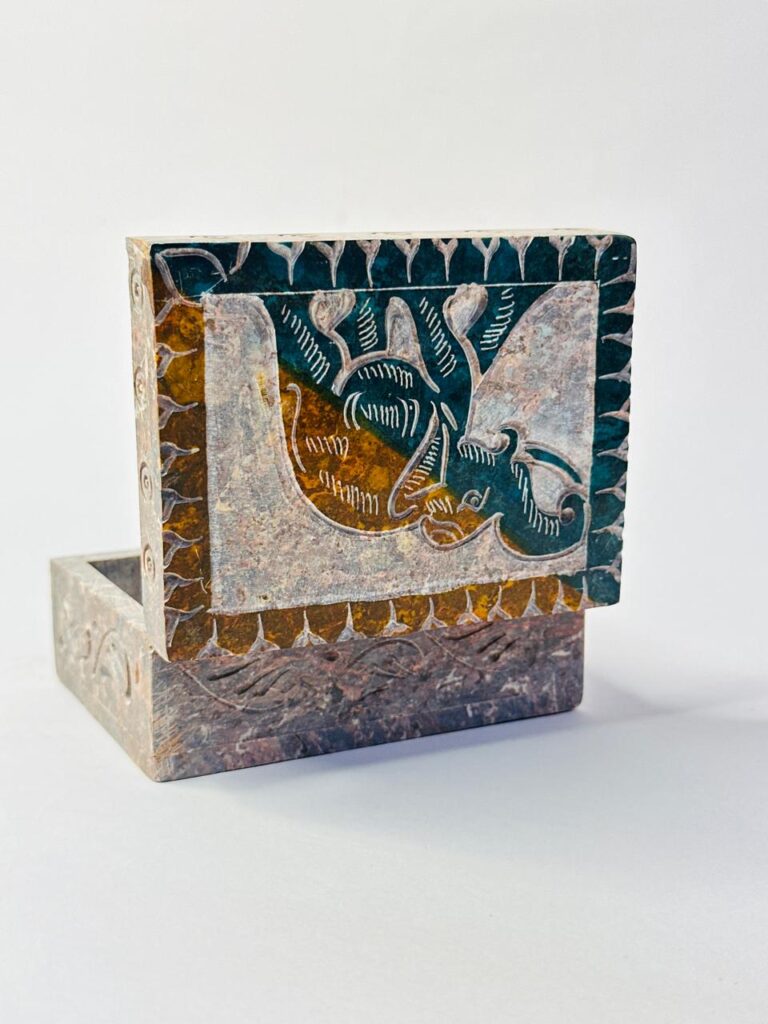 New Elephant Design Marble Soapstone Jewelry Box Handmade Box 3x4 Inch - image 5