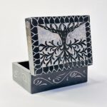 Black Marble Soapstone Jewelry Box Handcrafted Life Of Tree Design 4x3 Inch Box thumbnail