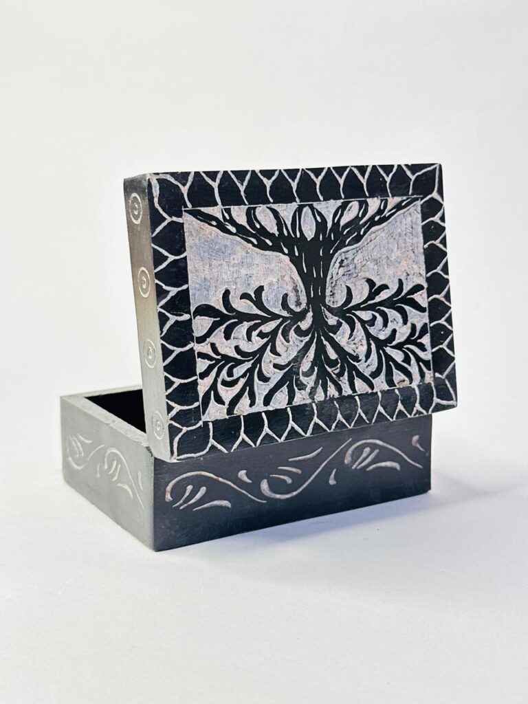 Black Marble Soapstone Jewelry Box Handcrafted Life Of Tree Design 4x3 Inch Box - image 5