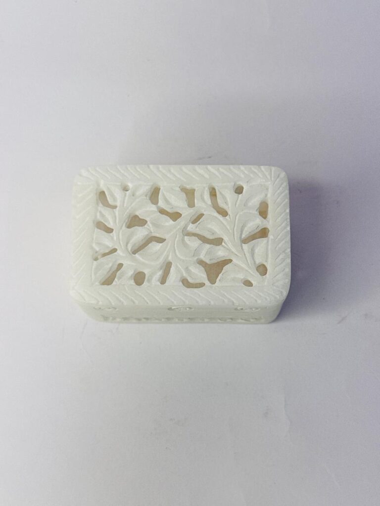 Pure White Marble Handcrafted Ring Jewelry Box Carving Design 3x2 Inch - image 6