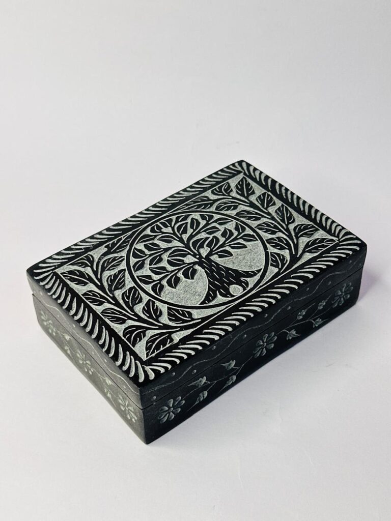 Marble Black Soapstone Jewelry Box Unique Design Rectangle Shape 6x4 Inch - image 6