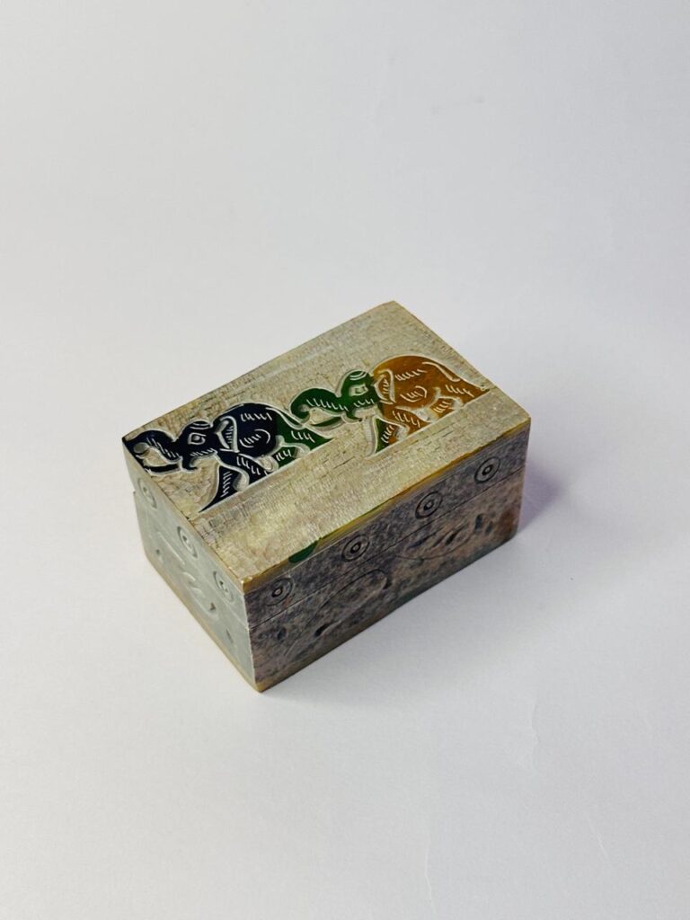 Elephant Design Marble  Soapstone Handmade Jewelry Box 3x2 Inch Box - image 5