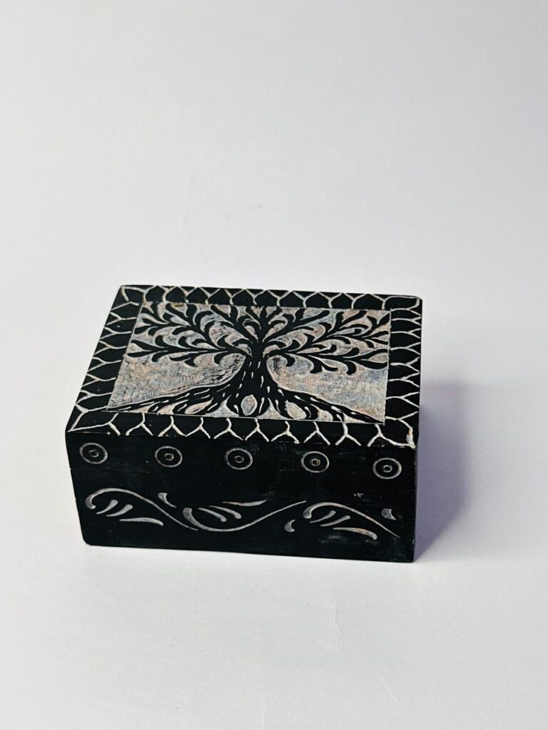 Black Marble Soapstone Jewelry Box Handcrafted Life Of Tree Design 4x3 Inch Box - image 6