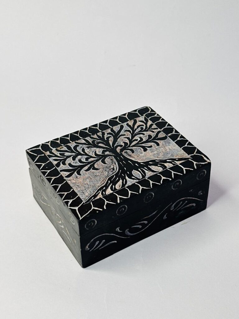 Black Marble Soapstone Jewelry Box Handcrafted Life Of Tree Design 4x3 Inch Box - image 7