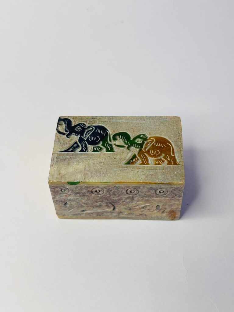 Elephant Design Marble  Soapstone Handmade Jewelry Box 3x2 Inch Box - image 6