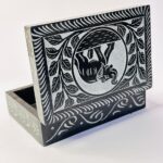 Marble Soapstone  Handmade Jewelry Box Beautiful Design Black Color 6x4 Inch thumbnail