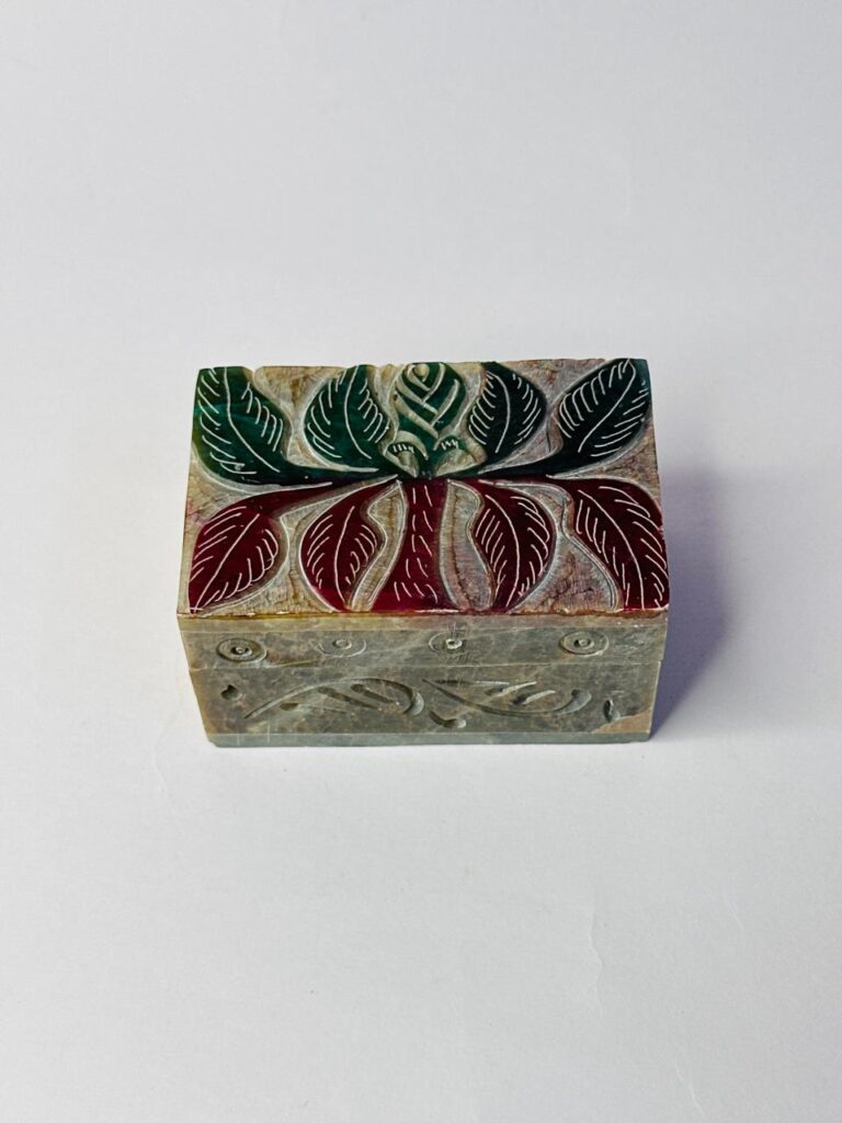 Handcrafted Marble Soapstone Leaf Pattern Jewelry Box Handmade 3x2 Inch - image 7
