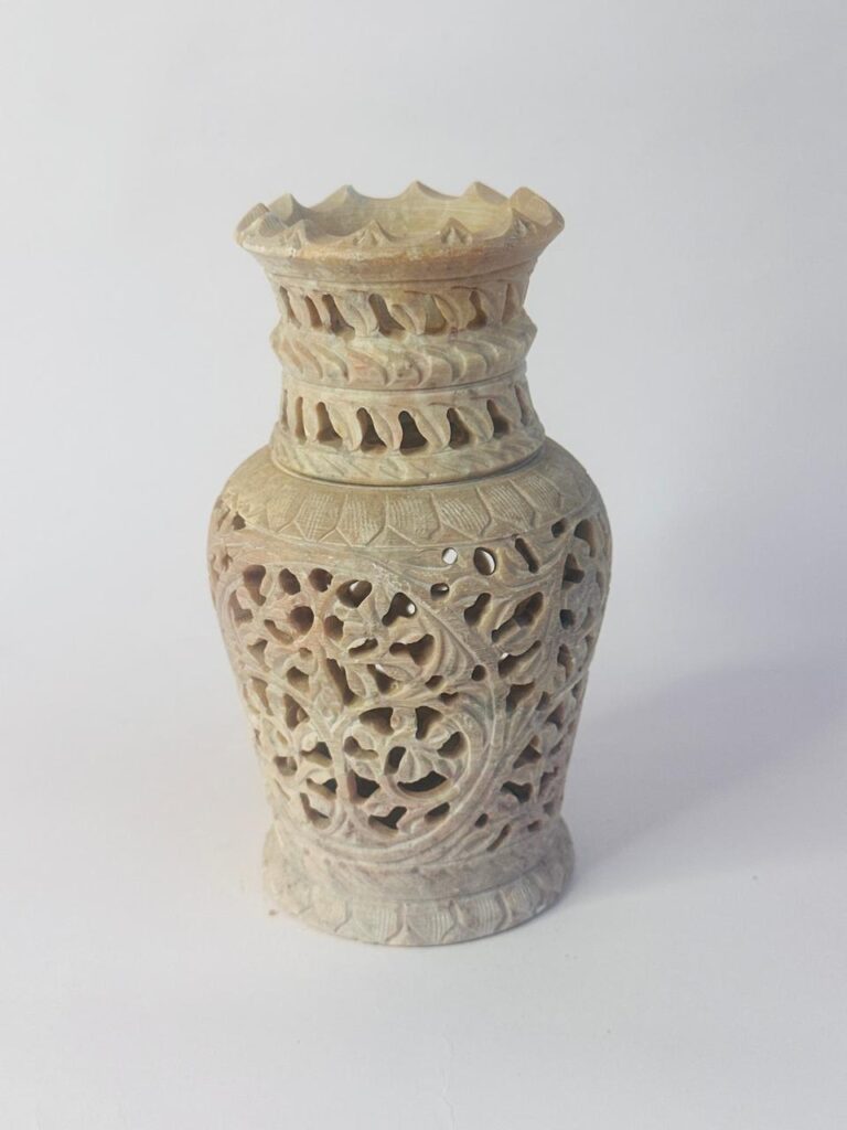 Marble Soapstone Carving Vase Flower Pot Beautiful Handcrafted Piece - image 5