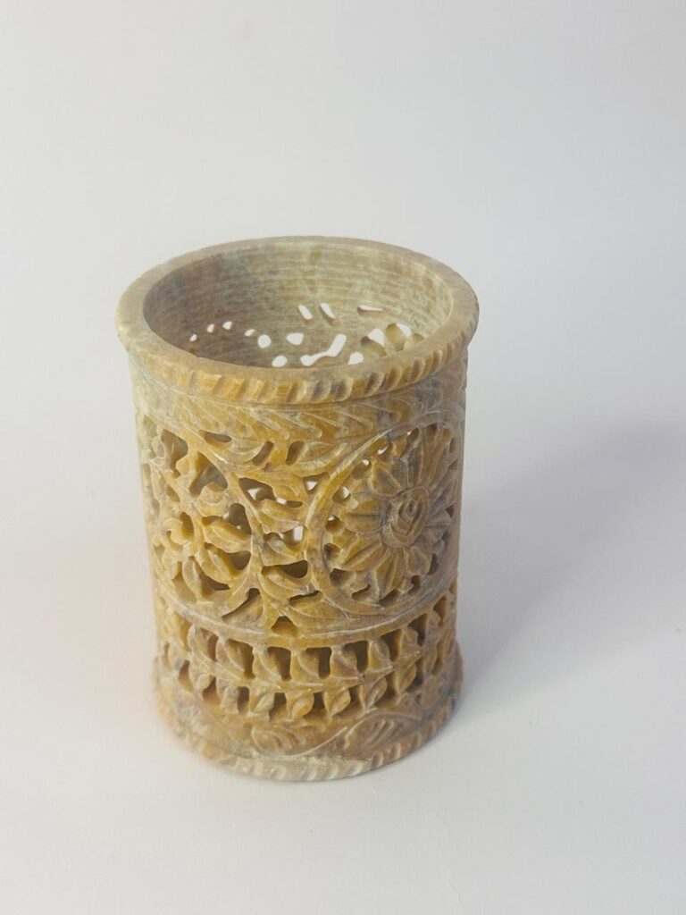Beautiful Marble Soapstone Carving Handmade Pen Stand For Table And Desk Organizer - image 6
