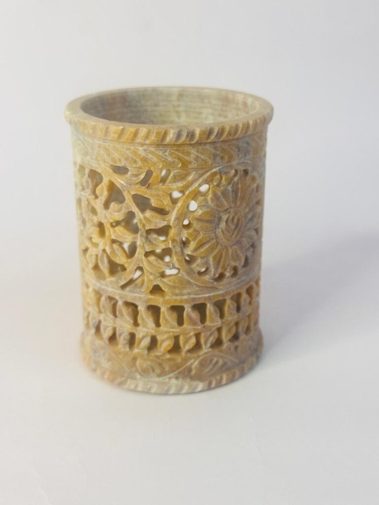 Beautiful Marble Soapstone Carving Handmade Pen Stand For Table And Desk Organizer - image 4