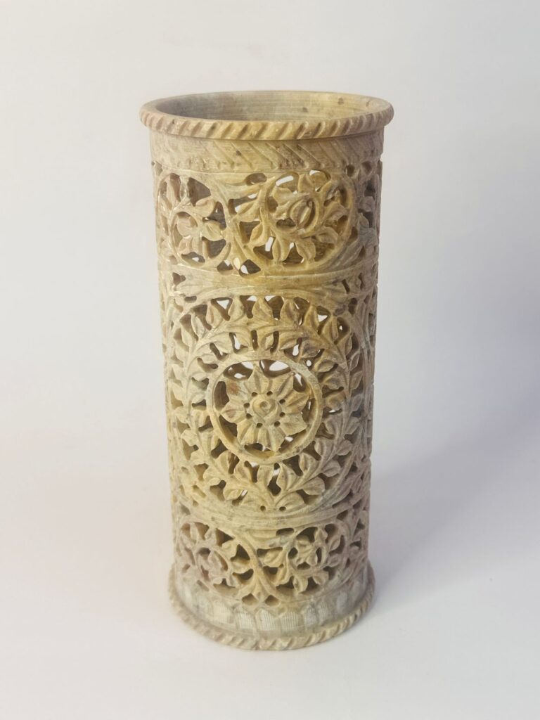 Handcrafted Marble Soapstone Carving Flowers Vase Natural Stone Beautiful Design - image 4