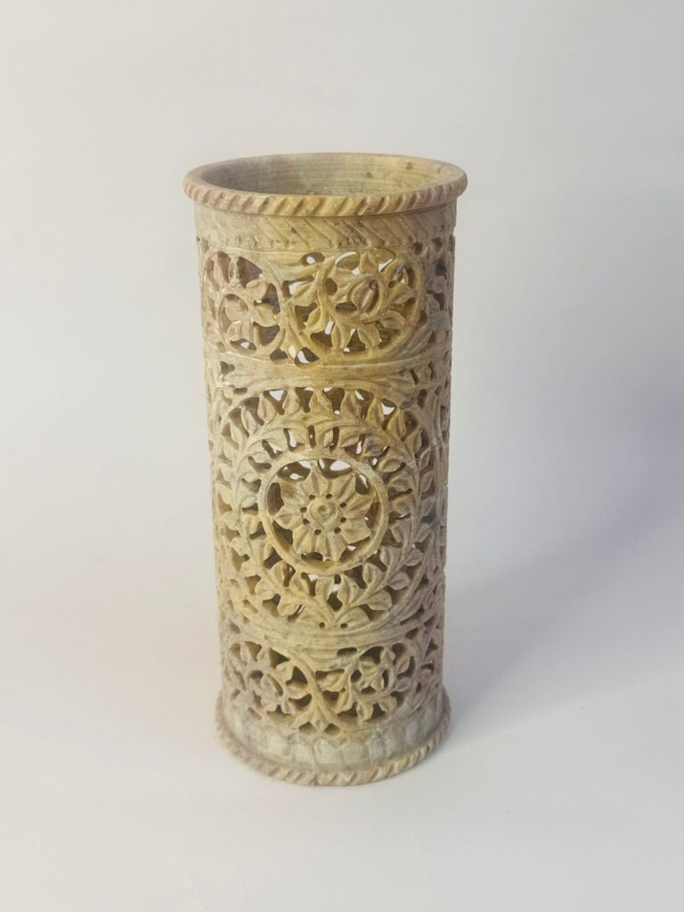 Handcrafted Marble Soapstone Carving Flowers Vase Natural Stone Beautiful Design - image 5