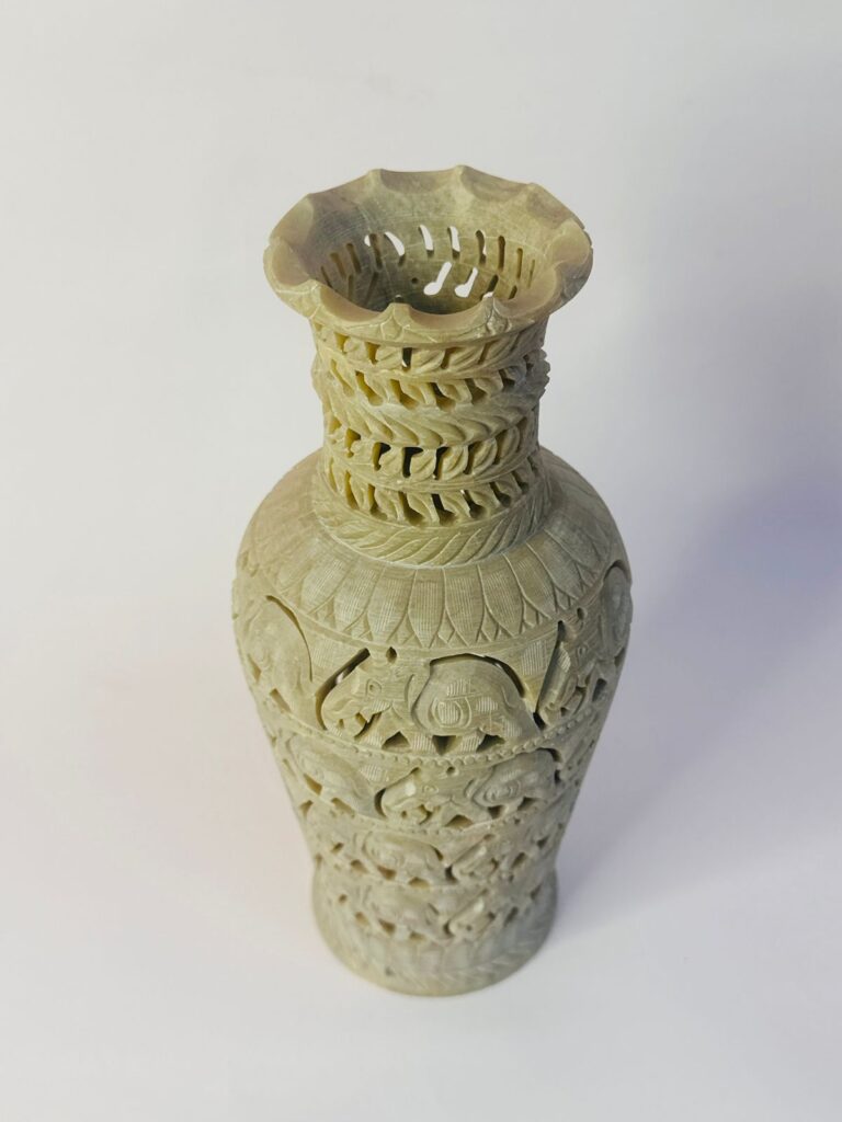 Elephant Design Marble Soapstone Carving Flower Vase & Flower Pot For Home Decoration - image 5