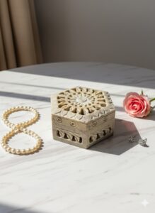 Handcrafted Marble Carving Ring  Jewelry Box Extractive Piece For Gifting 3x3x1.5 inch