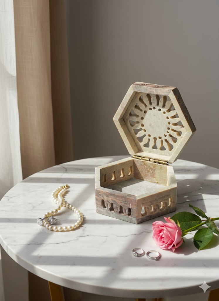 Handcrafted Marble Carving Ring  Jewelry Box Extractive Piece For Gifting 3x3x1.5 inch - image 2