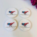 Luxury Marble Coaster Set with Songbird Design & Brass Inlay | Home Decor thumbnail