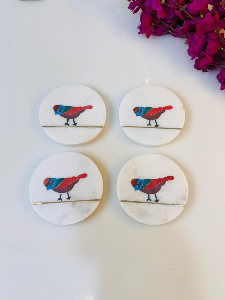 Luxury Marble Coaster Set with Songbird Design & Brass Inlay | Home Decor - image 2